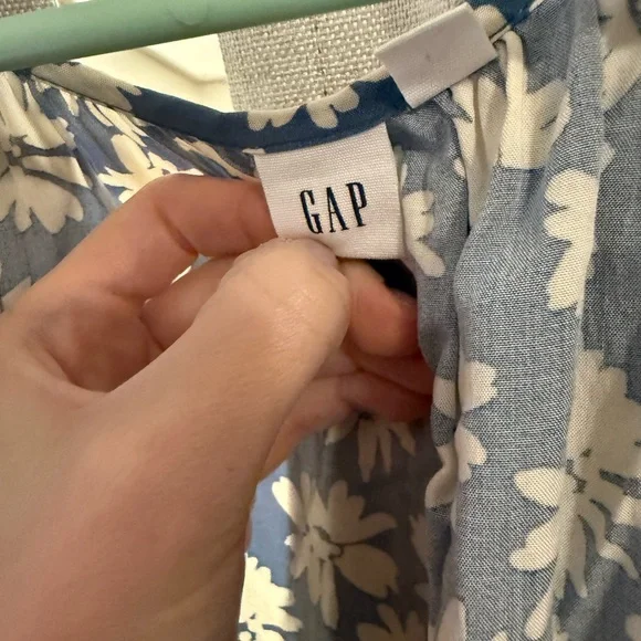 Gap Blue Floral Puff-Sleeve Midi Dress L - Picture 3 of 3